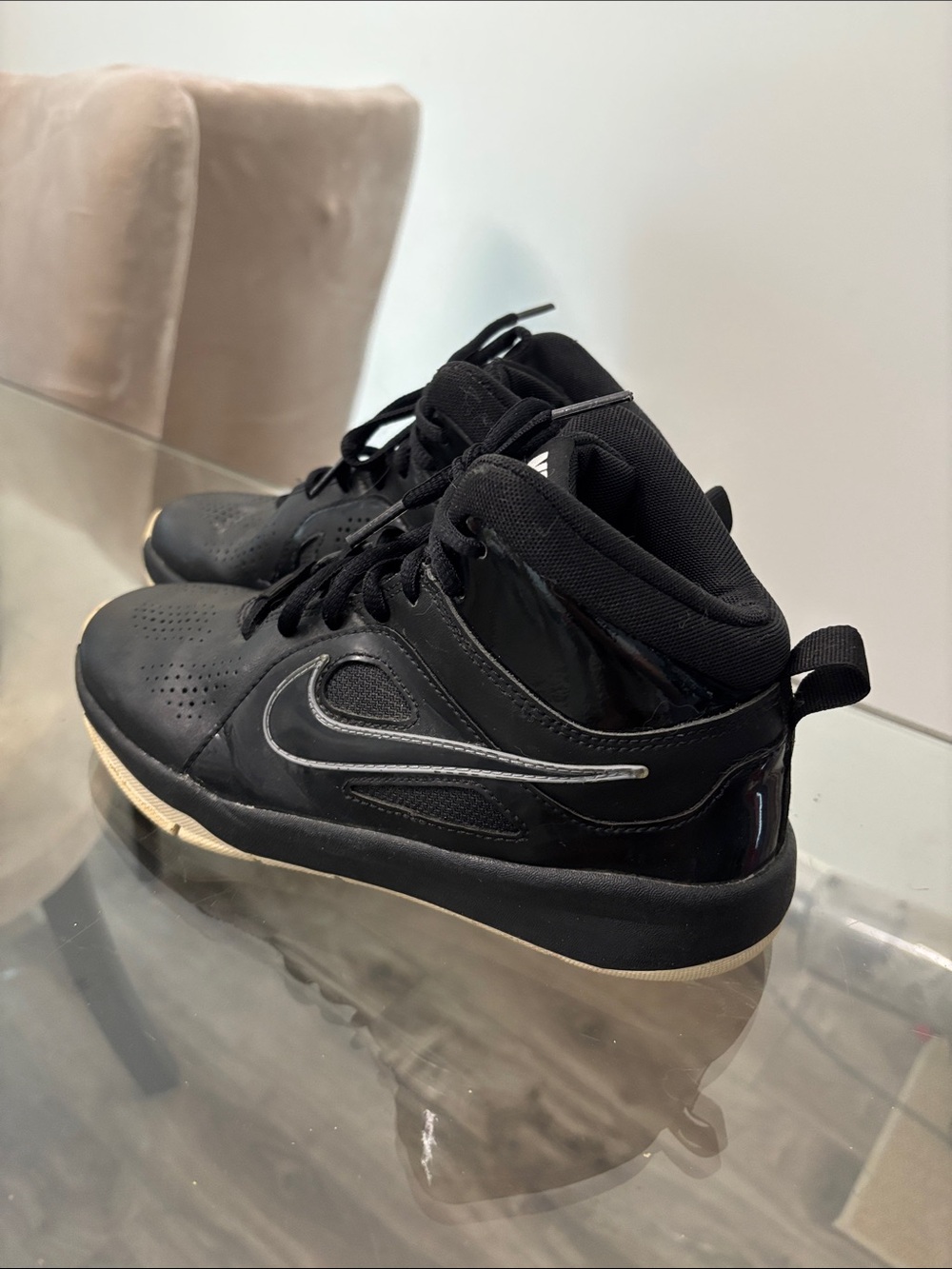 Nike Black Kids' High-Top Sneakers with White Accents US 4Y